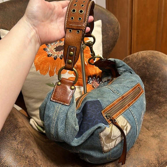 COACH DENIM HOBO BAG HANGTAGS 10016 LIMITED EDITION PATCHWORK Y2K CRESCENT RARE - Picture 11 of 17